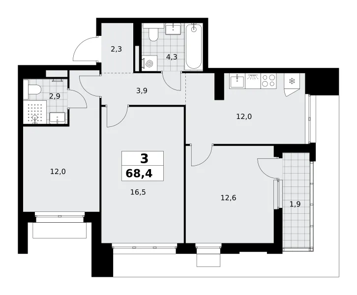 3-комн. 68.4 м²