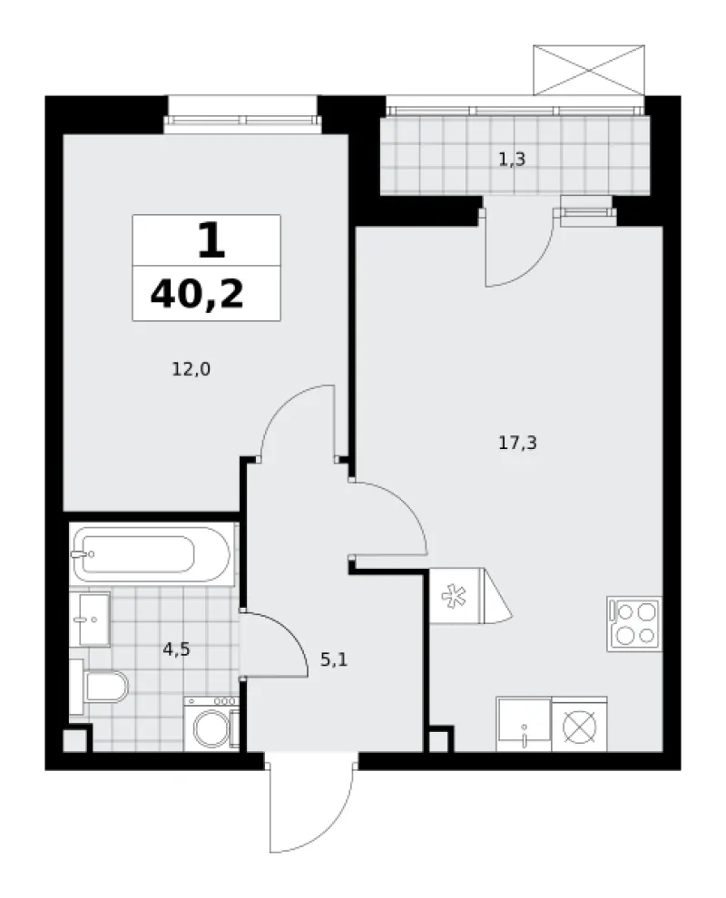 1-комн. 40.2 м²