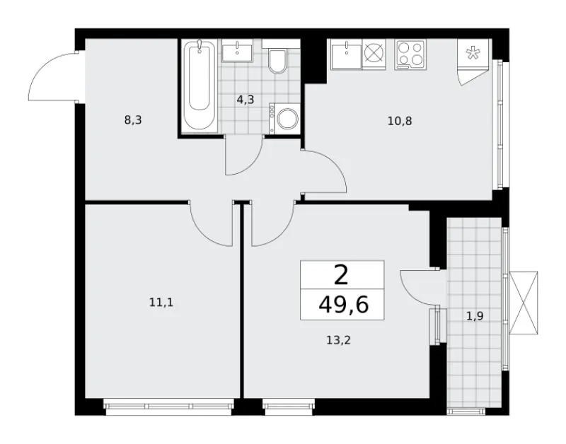 2-комн. 49.6 м²