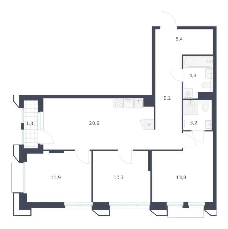 3-комн. 80.4 м²