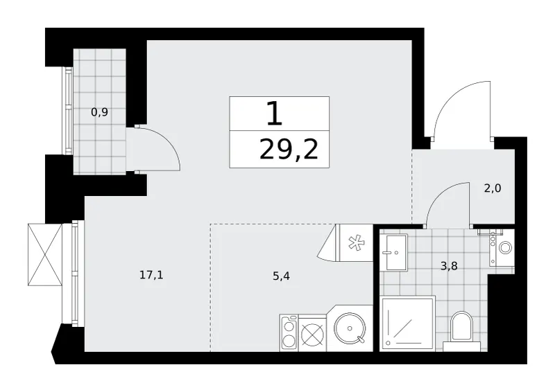 Студия 29.2 м²