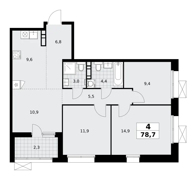 4-комн. 78.7 м²