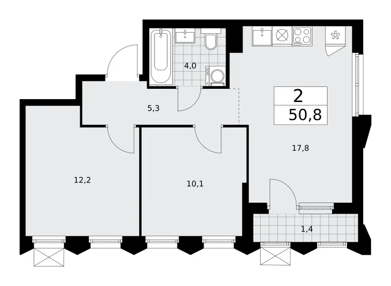 2-комн. 50.8 м²