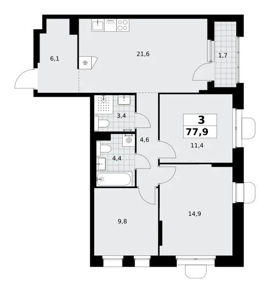 3-комн. 77.9 м²