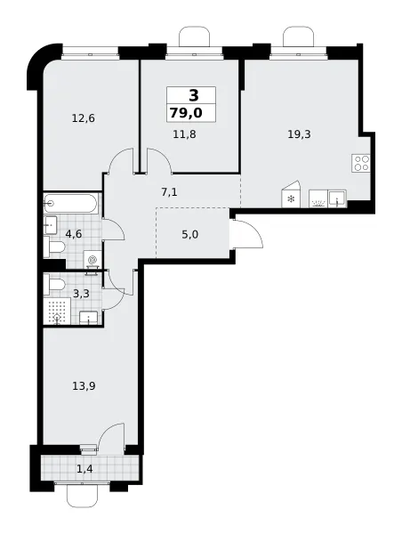 3-комн. 79 м²