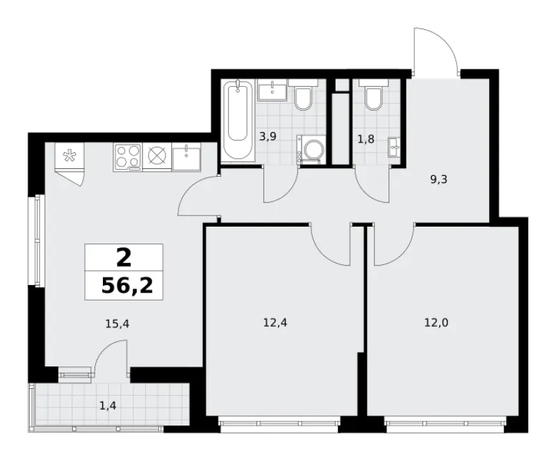 2-комн. 56.2 м²