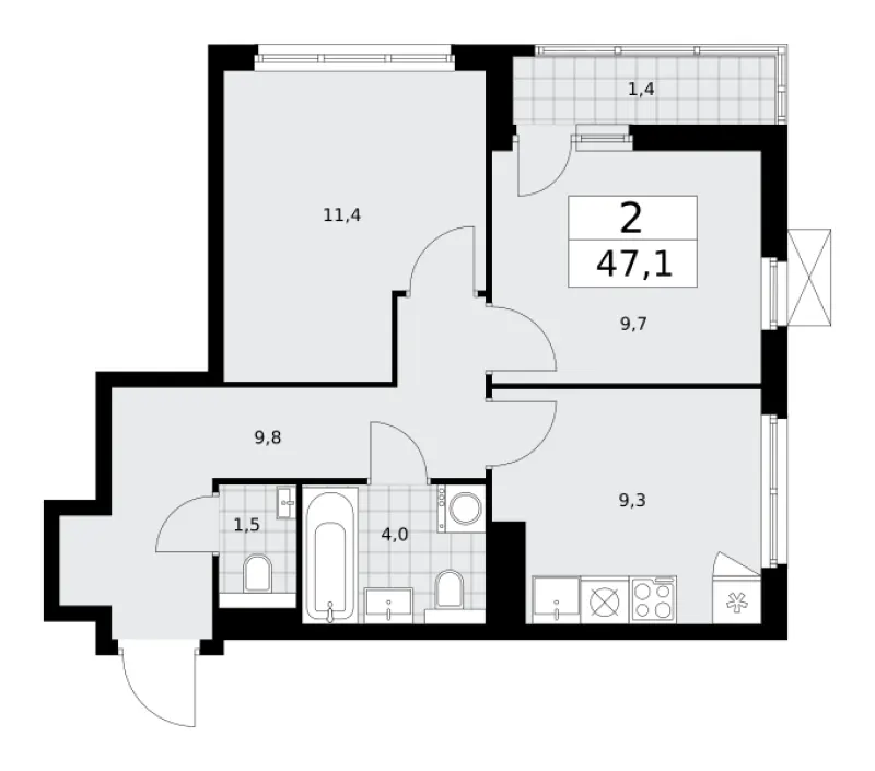 2-комн. 47.1 м²