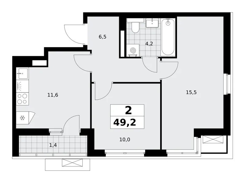 2-комн. 49.2 м²