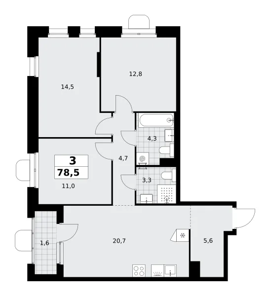 3-комн. 78,5 м²