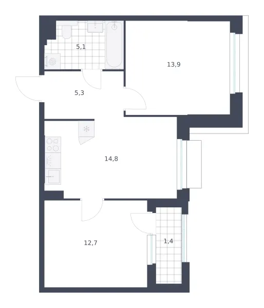2-комн. 53.2 м²