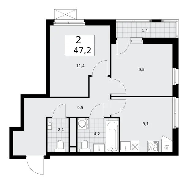 2-комн. 47.1 м²