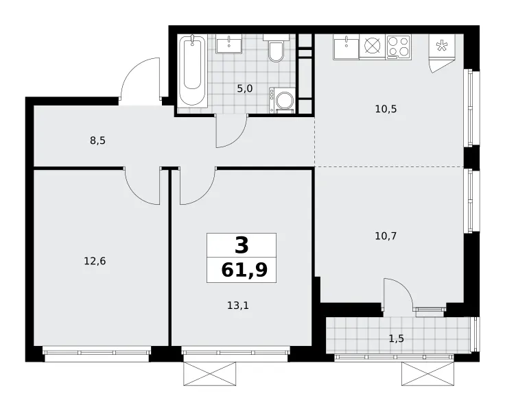 3-комн. 61.9 м²