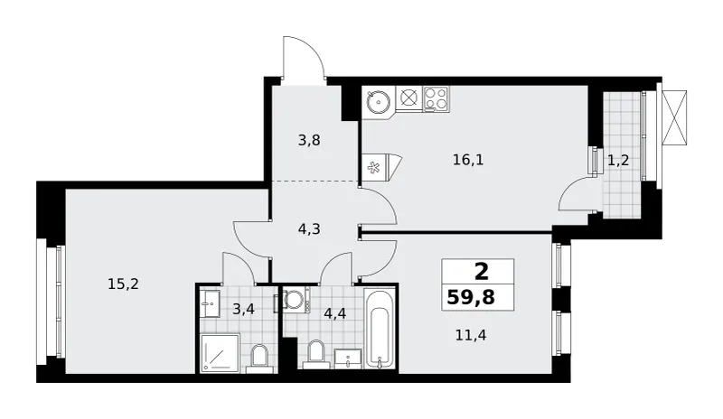 2-комн. 59.8 м²