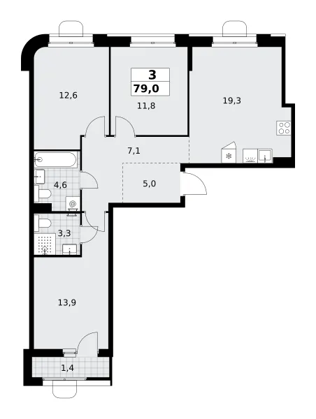 3-комн. 79 м²