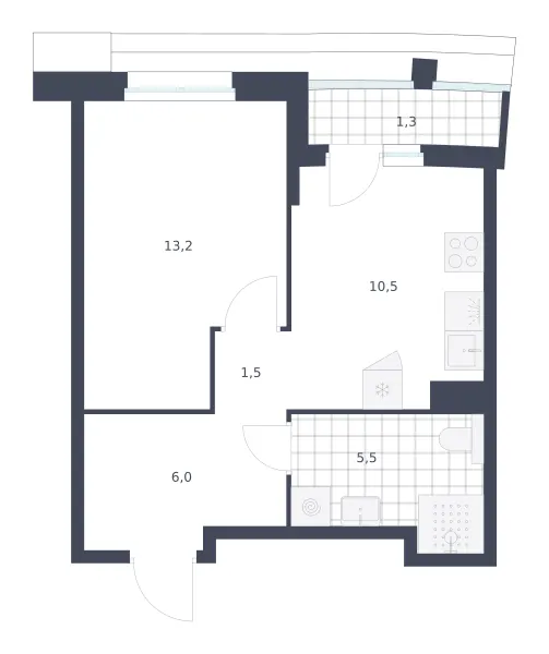 1-комн. 38 м²