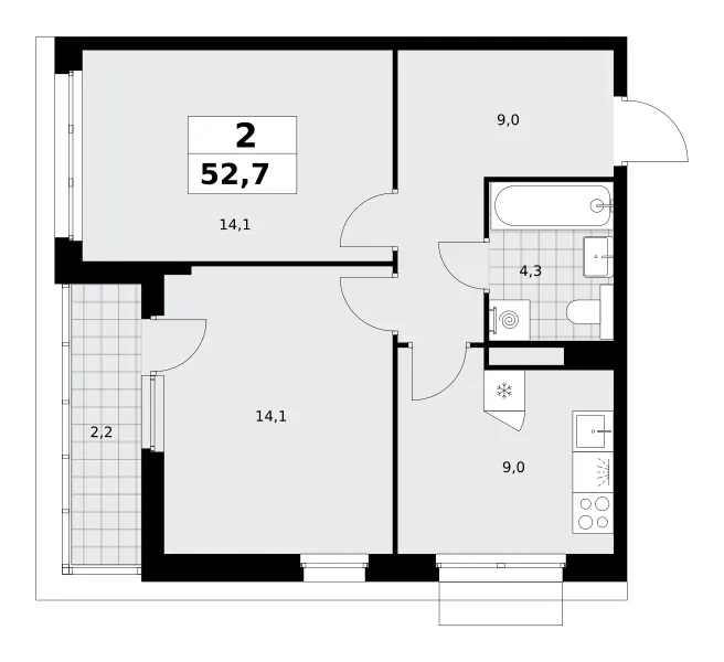 2-комн. 52.7 м²