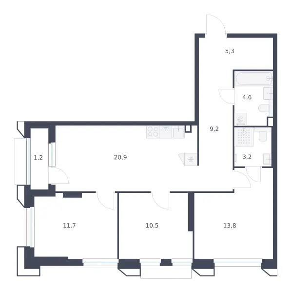 3-комн. 80.4 м²