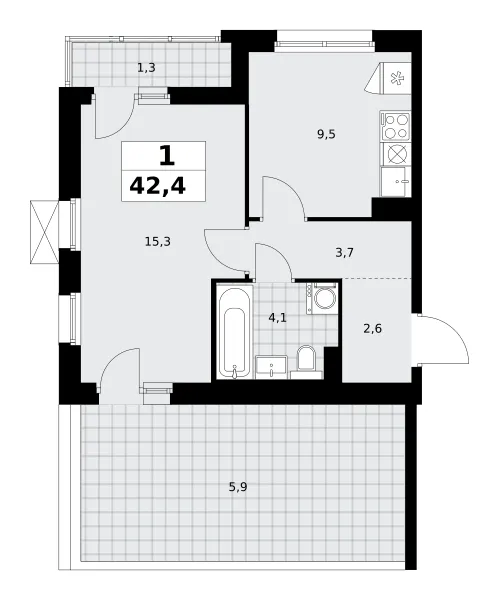1-комн. 42.4 м²