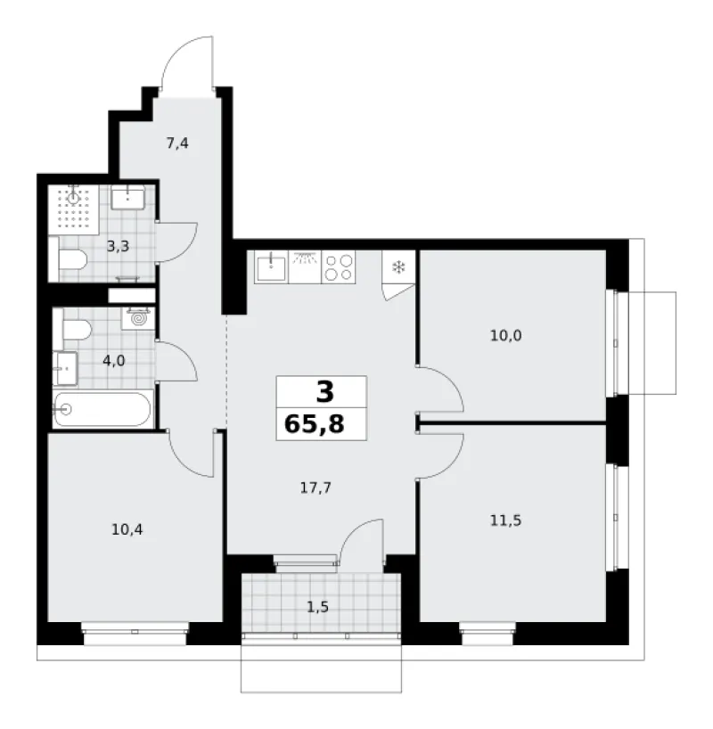 3-комн. 65.8 м²