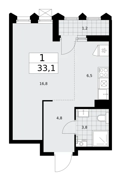 Студия 33.1 м²