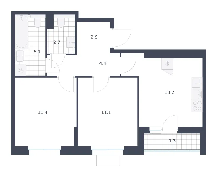 2-комн. 52.1 м²