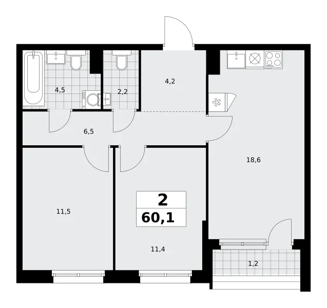 2-комн. 60.1 м²