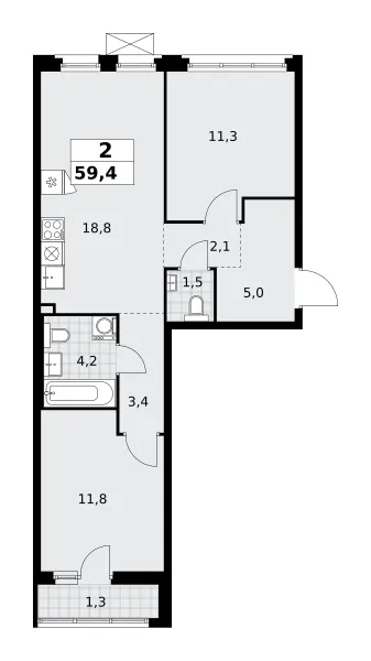 2-комн. 59.4 м²