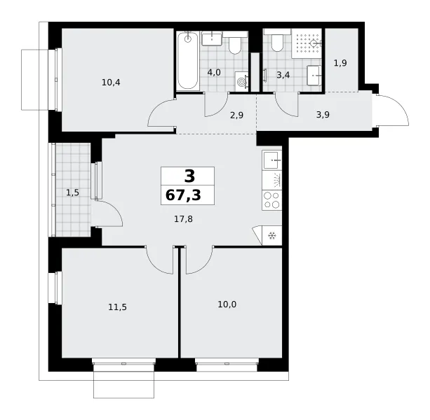 3-комн. 67.3 м²