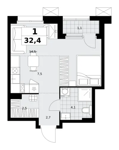 32,4 м² — планировка