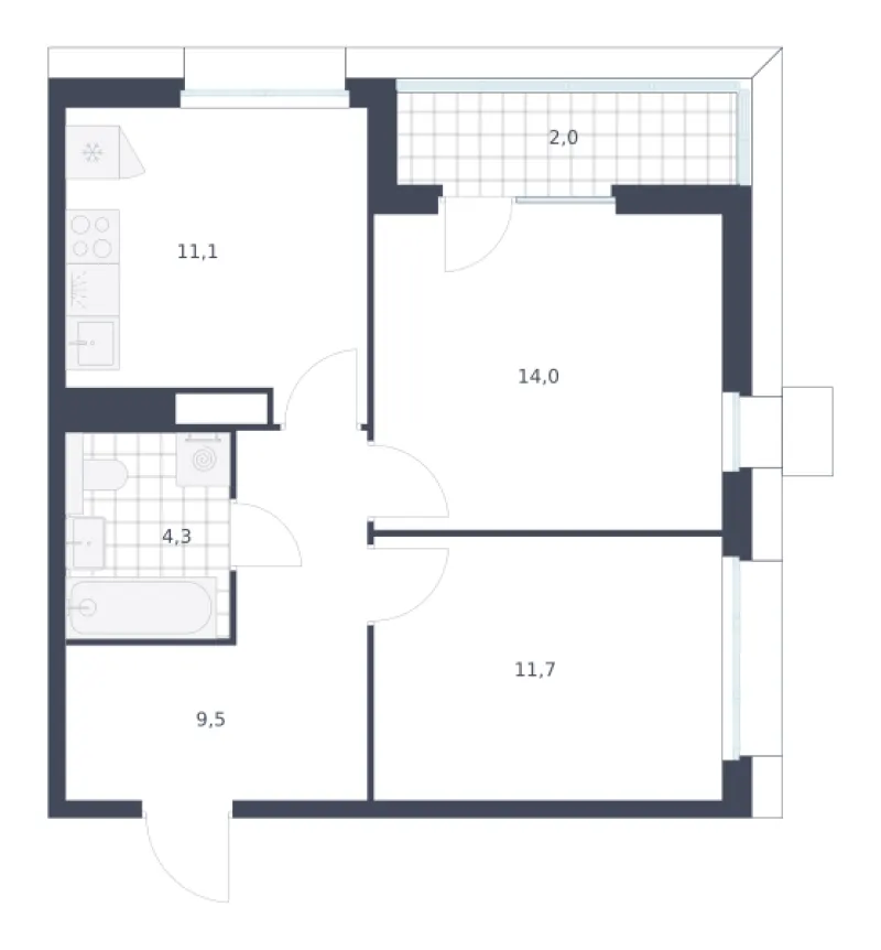 2-комн. 52.6 м²