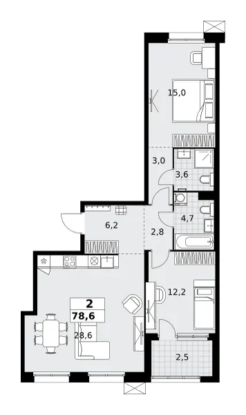 2-комн. 78.6 м²