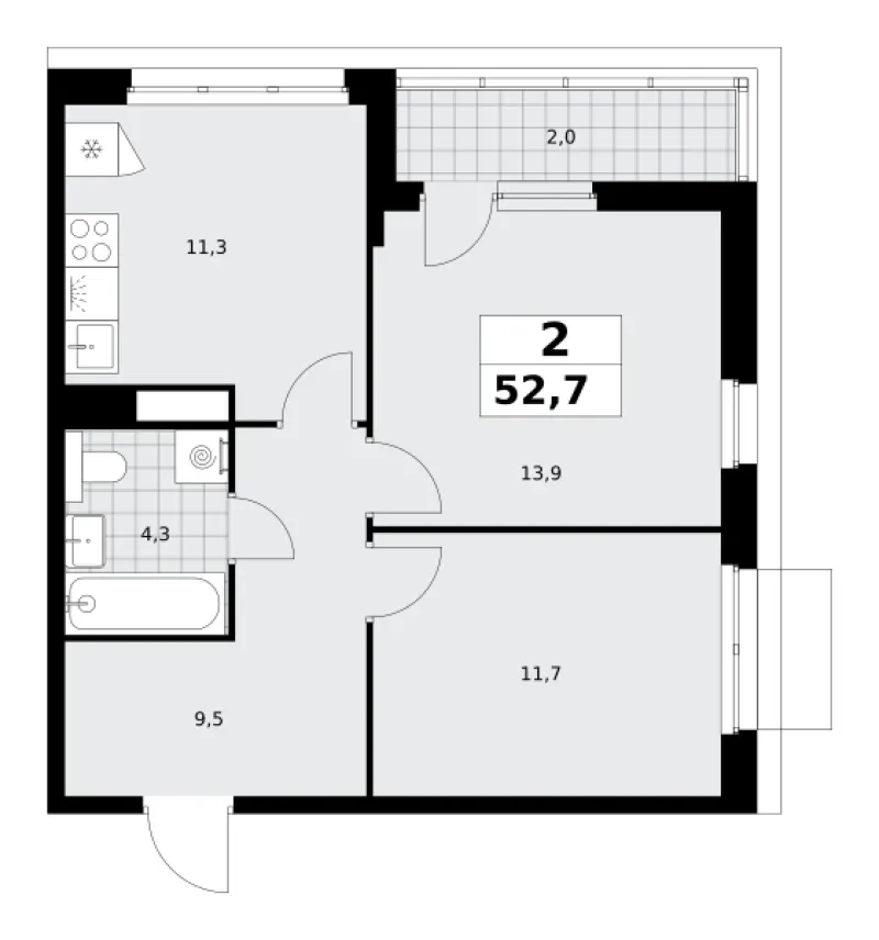 2-комн. 52.7 м²