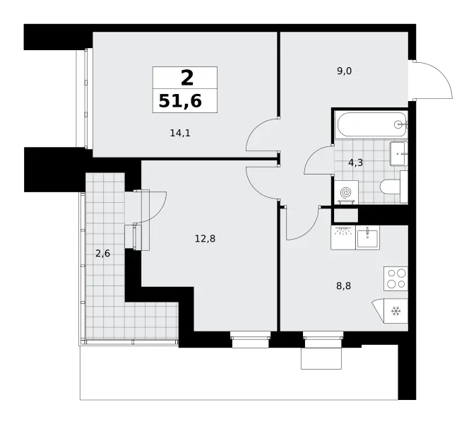 2-комн. 51.6 м²