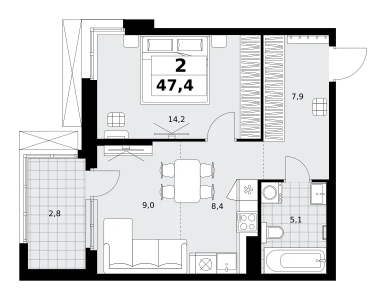 2-комн. 47.4 м²