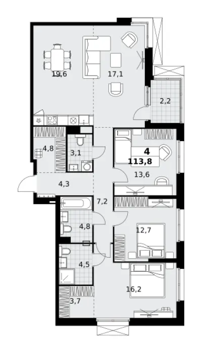 113,8 м² — планировка