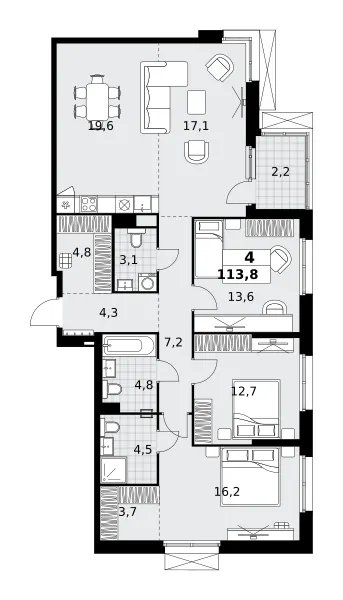4-комн. 113,8 м²