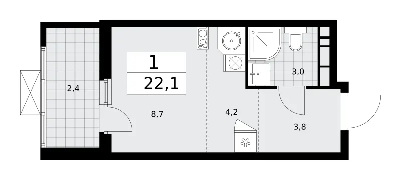 Студия 22.1 м²