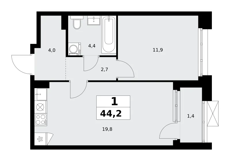 1-комн. 44.2 м²