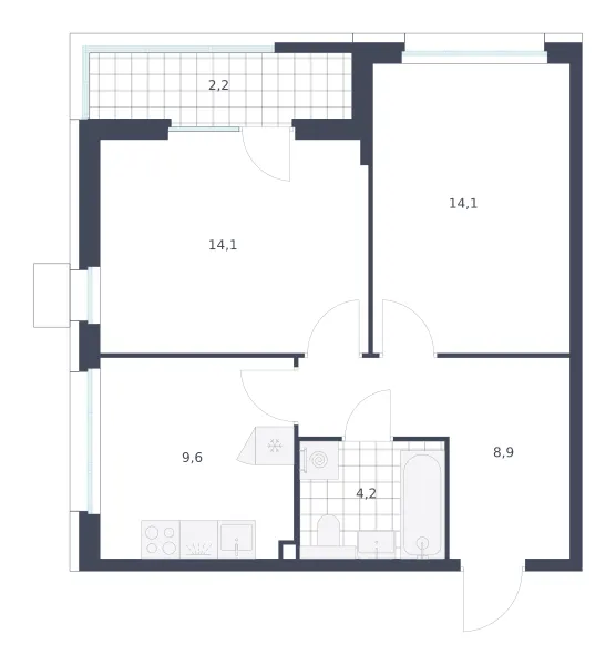 2-комн. 53.1 м²