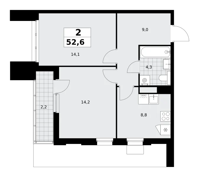 2-комн. 52.6 м²