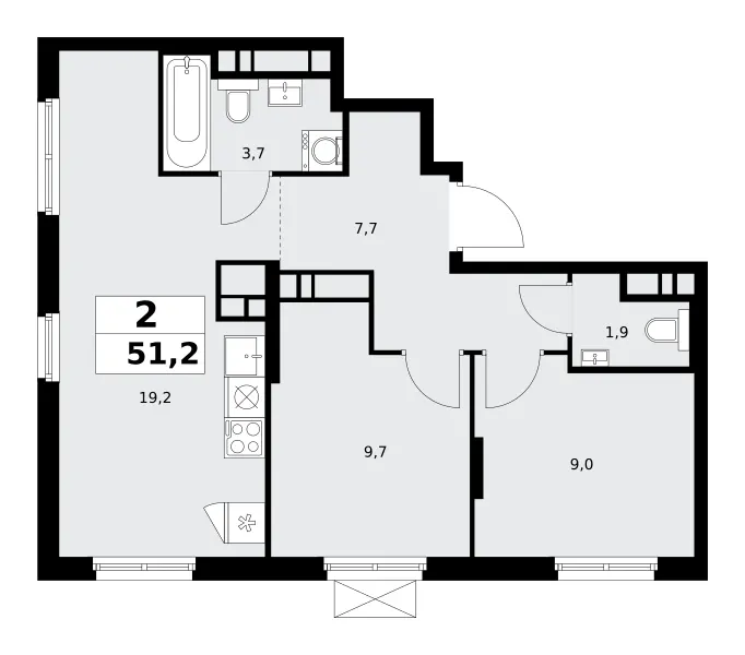 2-комн. 51.2 м²