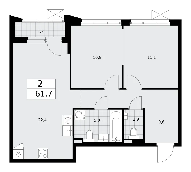 2-комн. 61.7 м²