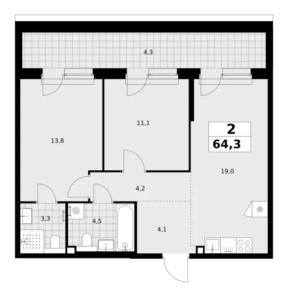 2-комн. 64.3 м²
