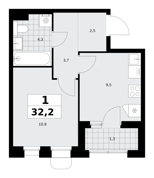 1-комн. 32.2 м²