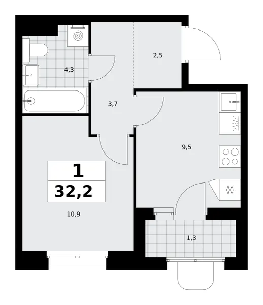 1-комн. 32.2 м²