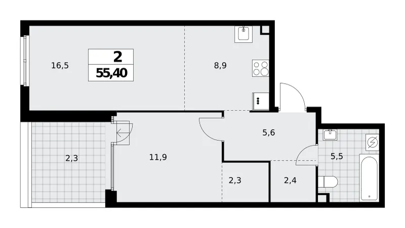 2-комн. 55.7 м²