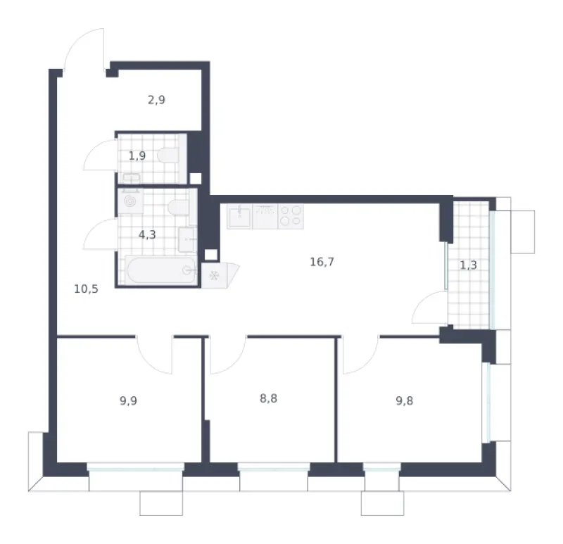 3-комн. 66.1 м²