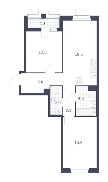 2-комн. 63.8 м²
