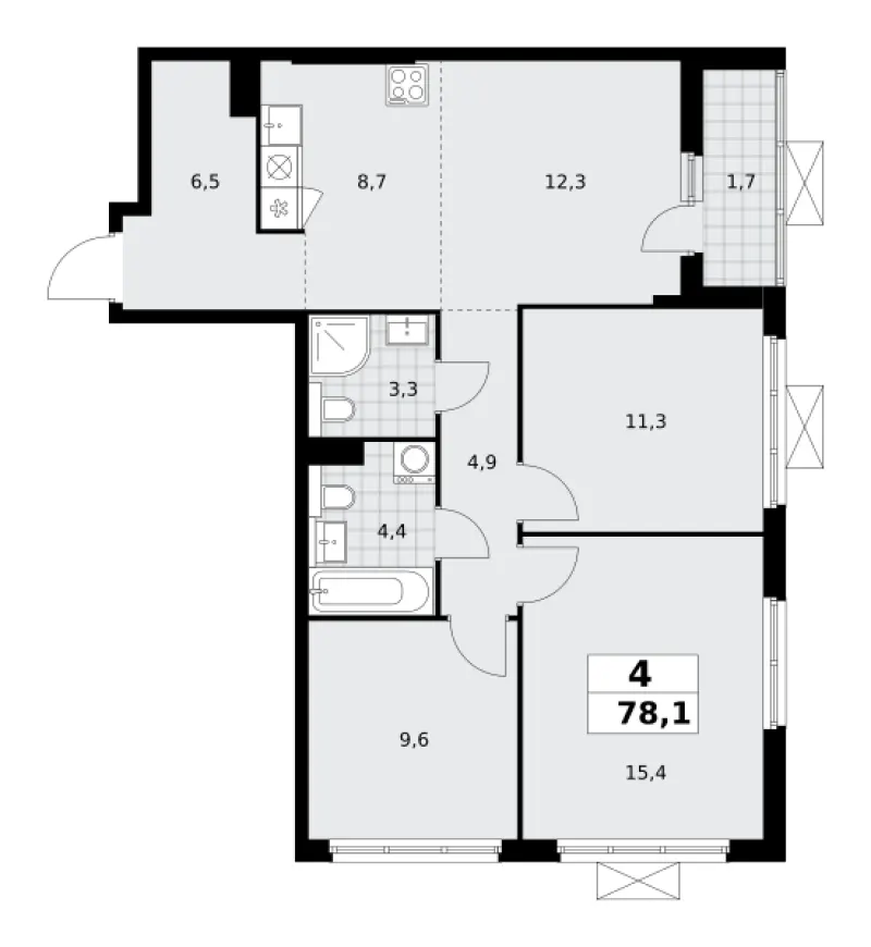 4-комн. 77.9 м²