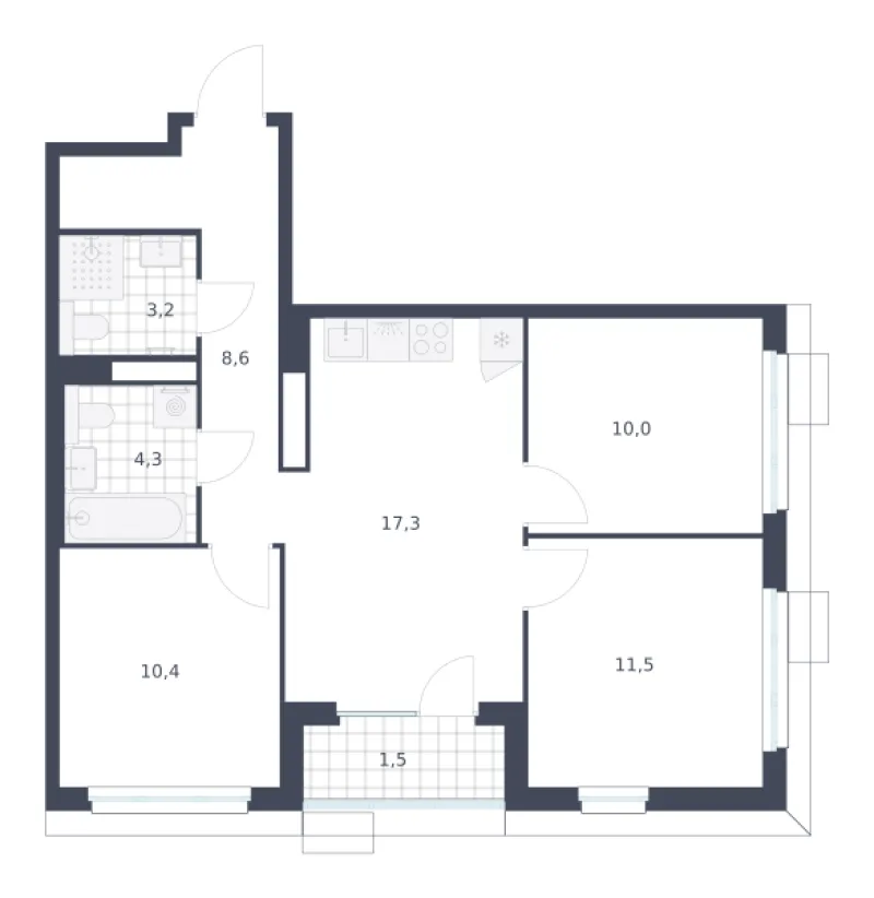 3-комн. 66.8 м²